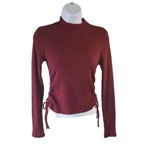 No Boundaries Ribbed Knit Mock Neck Sweater Womens Small Maroon